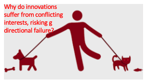 Managing Innovation Principle 9 states that innovations suffer from conflicting interests, risking directional failure.